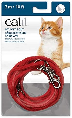Catit Nylon Cat Tie-Out, 10 pés, vermelho