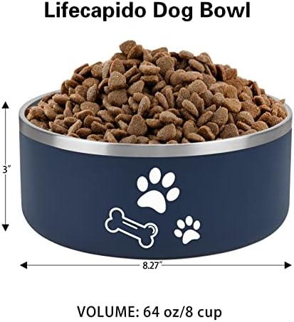 Tigela de cachorro em aço inoxidável, água sem derramamento e comida de cachorro com 8pcs adesivos de silicone anti-deslizamento,