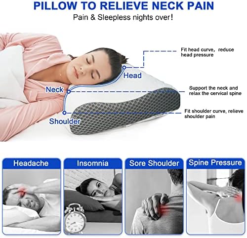 Travesseiro de espuma de memória Elviros para dormir, travesseiro de suporte cervical para dor no pescoço e no ombro, travesseiro de cama ortopédica ajustável para o ombro para as costas laterais de estômago, tamanho da rainha