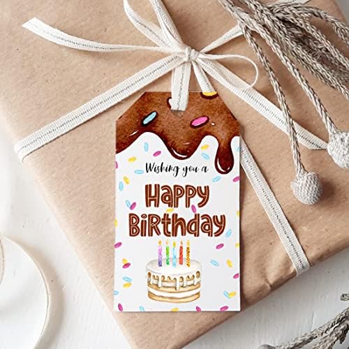 Tags de presente de aniversário de chocolate doce para presentes infantis, tags de presente de feliz aniversário com buracos