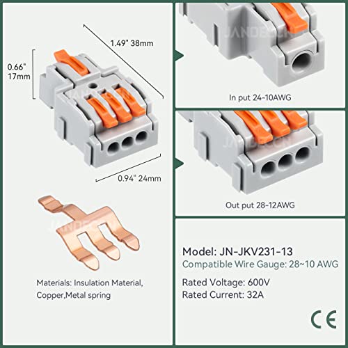 Jandeccn 10pcs conectores de fio elétrico, conectores de terminais de bumbum diy para 3 emendas em linha de circuito