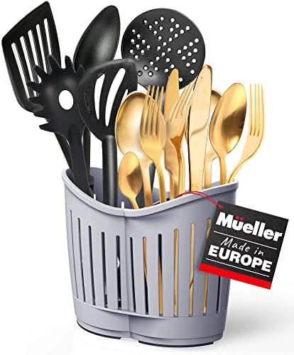 Suporte de utensílio de cozinha Mueller, cesta de secagem de talheres pesados ​​com dois compartimentos, base não deslizante