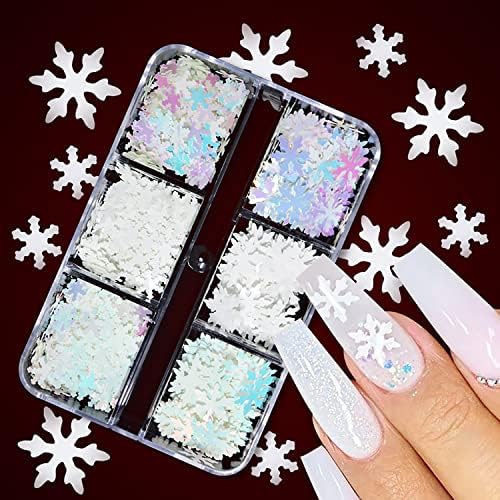 6 grades 3d Snowflake unha glitter lantejas holográficas a laser branco flocos de neve adesivos de arte adesivos de Natal