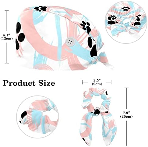 Tampa de trabalho ajustável com botões estéticos zebra impressão preta branca bouffante chapéu elástico elástico gravata