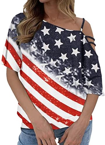 Camisas de verão de Grge Beuu para mulheres American Flag Star Tops listrados Blusa de manga curta Tshirts 4 de julho Dia da independência do dia