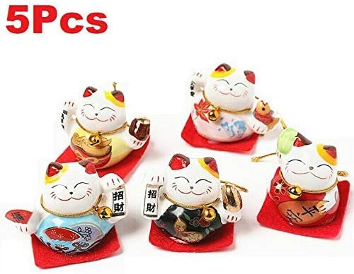 Comer, conjunto de 5 cerâmica japonesa Maneki Neko Lucky Cat Fatuetas acenando para a sorte Figuras de gato