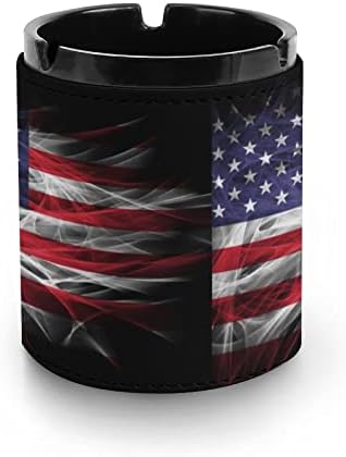 American Flag Premium Leather Ashtray Round Cigarettes Desktop Smoking Ash Bandey para carro ou uso ao ar livre