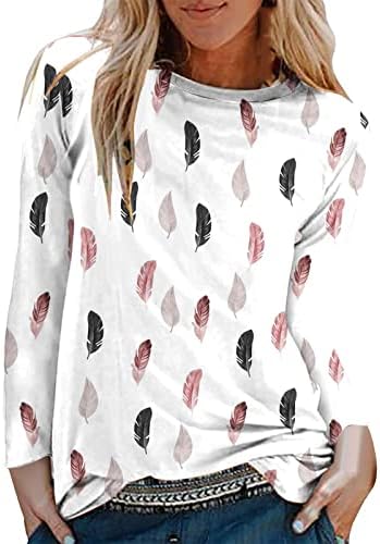Blusa de algodão de algodão do outono fêmea 2023 roupas de manga comprida Crew pescoço de lounge gráfico de camisa superior