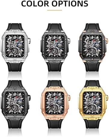 TRDYBSK LUXURY Metal Watch Case+Strap for Apple Watch Band Series 6 5 4 SE 44mm Soleteira de borracha de aço inoxidável