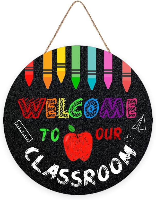 Zdalexf Sinal de boas -vindas para decoração de porta Decoração bem -vindo do cabide da porta da escola Welcome Welcome to Our Door Sign for School Classroom Professor Supplies Bulletin Board Decoration 12x12 polegadas