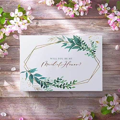 Caixas de proposta de dama de honra vegetação com adesivos 6pcs e papel de 4 onças de camarada | 1 Maid of Honor Box, 5 caixas de dama de honra, caixa de presente de dama de honra, você será minha caixa de dama de honra, caixas de dama de honra para proposta, madrinha de proposta de proposta, c