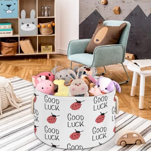 Lucky ladybug grande cestas redondas para cestas de lavanderia de armazenamento com alças cestas de armazenamento de mantas para caixas