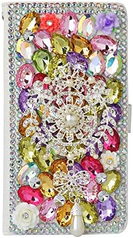 Fairy Art Crystal Cartlet Caixa de telefone compatível com Samsung Galaxy S23 Ultra - Pingente de Campanula - Colorido - 3D Glitter Bling Cover de couro com protetor de tela e cordão de telefone com contas