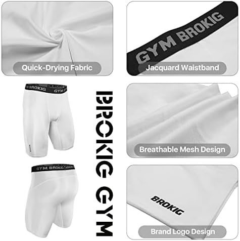 Brokig Men's 2 pack shorts de compressão de ginástica respirável, treino rápido de exercícios esportivos de compressão curta