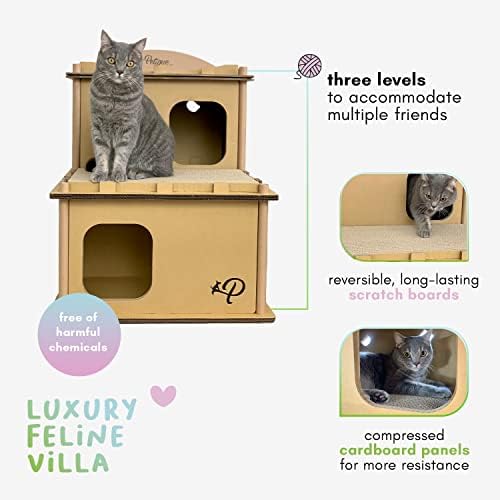 Villa de gato de papelão multinível PETICA, casa de gatos internos e externos, torre de papelão para gatos, móveis