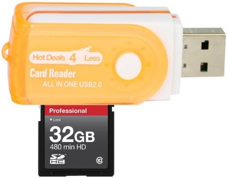 32 GB Classe 10 Card de memória de alta velocidade SDHC para Sony Handycam DCR-SX44 HDR CX110. Perfeito para filmagens e filmagens contínuas em alta velocidade em HD. Vem com ofertas quentes 4 a menos, tudo em um leitor de cartão USB giratório e.