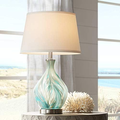 360 Iluminação Cirrus estilo moderno sotaque lâmpada de mesa 22 Alta azul cinza vidro de arte vidrada de tambor branco Decoração