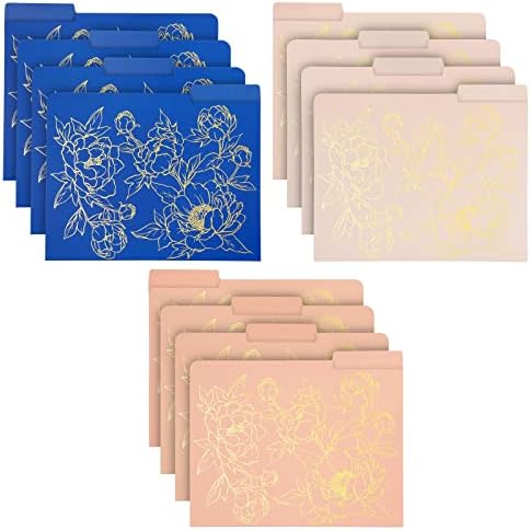 12 Pacote de arquivos florais decorativos para mulheres com detalhes em papel alumínio, 1/3 do tamanho da letra da guia Corte para