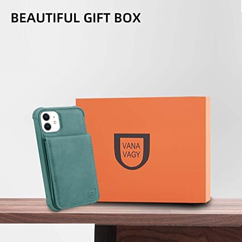 Vanavagy iPhone 11 Carteira para mulheres e homens, Coloque magnético de couro Flip Folio Teleping com titular de cartão de crédito e bolso de moeda, Green da floresta