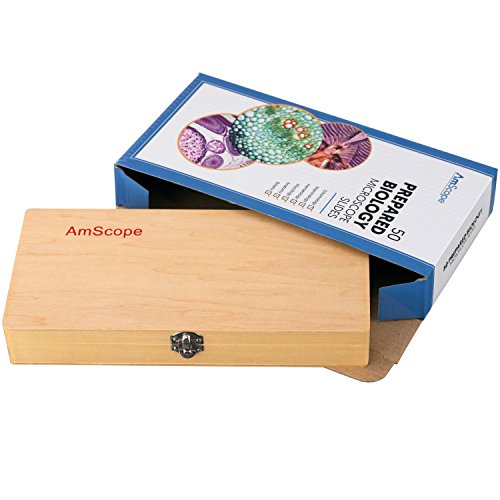 AMSCOPE PS50A Preparado Microscópio Slides Conjunto para Educação em Ciência Biológica Básica, 50 lâminas de Biologia e Patologia,