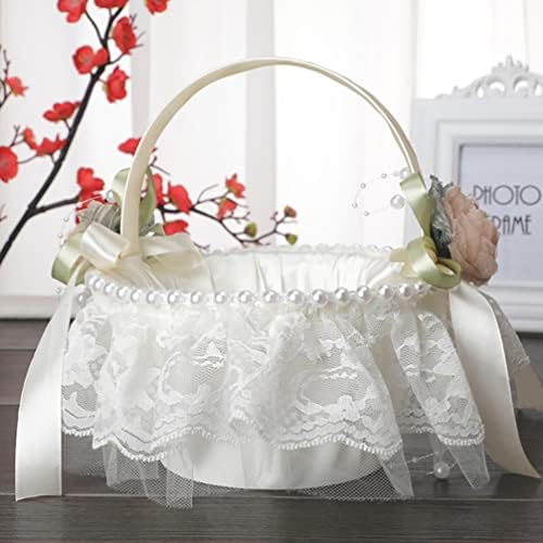 Zerodeko Arcos brancos cesto de menina de flores, cesta de flores de casamento com nó de proa, flor, pérolas, cesta decorativa
