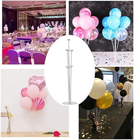 10 conjuntos de kits de balão 28 '' Base de balão, kit de suporte de coluna de balão reutilizável para mesa, ferramenta de gravata, clipes de flores, para decorações de festa de casamento