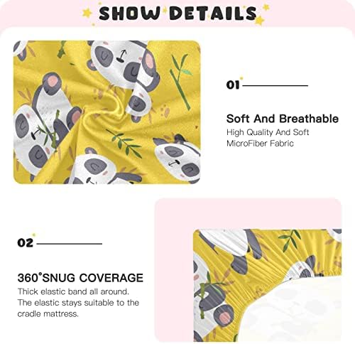 Desenho animado fofo lençóis de berço de panda para meninos pacote meninas e lençóis folhas de berço de berço de berço padrão e colchões de berço padrão folhas de berço para bebês menino, 39x27in