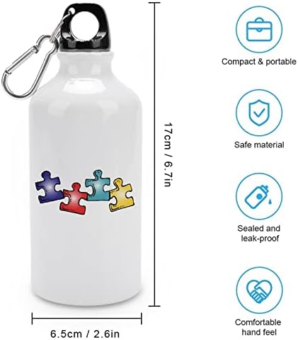Peças de autismo garrafas de água de alumínio com caneca de viagem de garrafa esportiva reutilizável de mosquetão para camping
