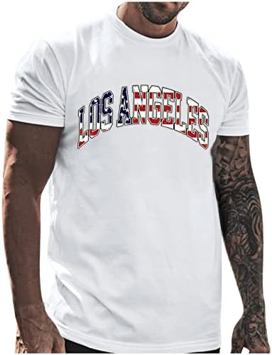 Xxvr 4 de julho T-shirts patrióticos para homens de manga curta letra de bandeira de impressão de letra de tripulação de palha