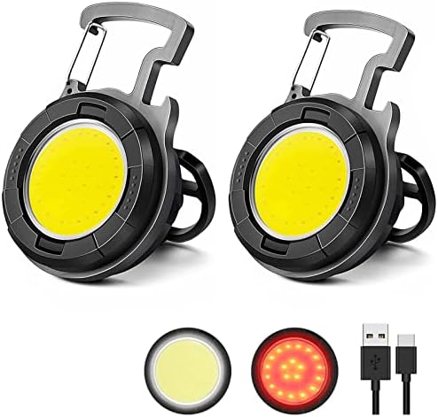 2 pacote de luminária de trabalho de chave de chave de peixe, 1000 lumens brilhante recarregável Mini lanterna 4 Modos de luz Luz de bolso portátil com abridor de garrafa de suporte de ímã dobrável para camping de pesca caminhada