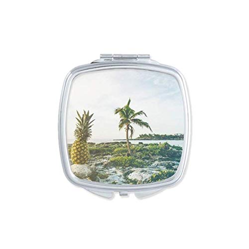 Ocean Sand Beach Pinefruit Árvore Espelho do mar portátil Maquiagem de bolso compacto Vidro de dupla face
