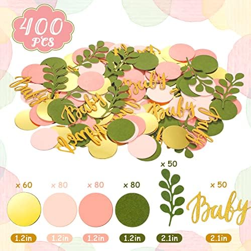 400 PCs Greenery Baby Shower Confasti Decorações de dispersão, confetes de mesa verde de oliveira sálvia com eucalipto e confete de