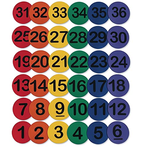 S&S Spectrum Worldwide 5 numerados, marcadores de vinil redondos e de vinil suave para aulas de PE/academia, atividades da sala de aula e jogos, cores variadas. Pacote de 36.