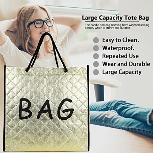 Bag de Tote de grandes dimensões femininas, papel de papel alumínio reutilizável extra grande, sacola de compras, sacola de presente de praia