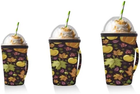 Frutas outonais vegetais reutilizáveis ​​de café gelado com manga de neoprene para refrigerante, café com leite, chá, bebidas, cerveja