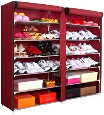 Call de entrada do armário KMMK 42 pares de prateleiras de sapatos portáteis de duas fileiras, rack de armazenamento, coberto com tampa não tecida
