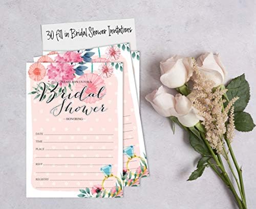 Inkdotpot 30 Convites de chuveiro de noiva Convites em branco de preenchimento de casamento floral convites em branco