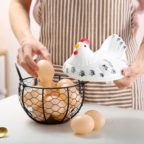 Porta de ovo Ferro formato de galinha cerâmica galinha ornamental armazenamento de frutas cesta de cesto de ovo de recipiente