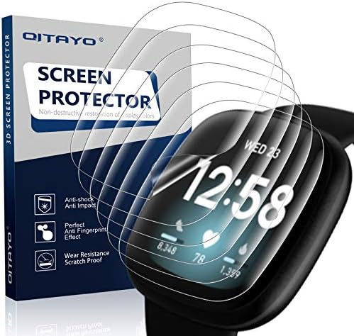 E'Qitayo [6 pacote] Protetor de tela para Fitbit Versa 3/Sense Max Cobertura Anti-arranhão Versa 3/Sense HD Clear Film