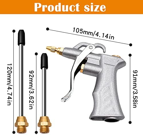 pistola de soprador de ar mxuteuk com bico de fluxo de ar ajustável em latão e extensão de fluxo de ar de aço de 2pcs, remoção