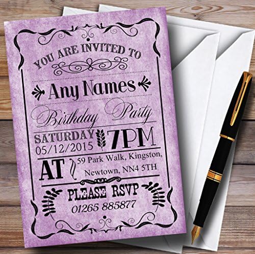 Vintage Old Style Purple Personalized Birthday Party convites