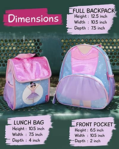 Mochila de criança para meninas e meninos com lancheira para crianças - mochila de balé para meninas e mochila para