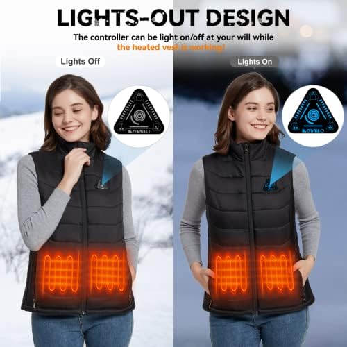 Colete aquecido para mulheres Kovnlo, controlador inteligente de 4 em 1, design de luzes, colete de aquecimento leve