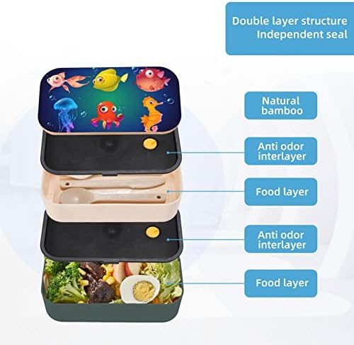 Caixa de bento para almoço marinho da vida marinha com alça ajustável atualizada, recipiente de alimentos à prova de vazamento