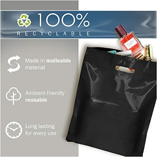 Mercadoria preta sacos de compras de plástico - 200 pacote 9 x 12 com 1,5 mil de espessura - alças cortadas - perfeitas