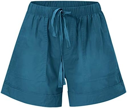 Uofoco feminino de verão shorts casuais de cor de cor de tração sólida cintura elástica calça curta com bolsos