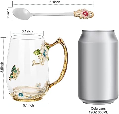 Wisolt Glass Flower Tea Cup com colheres de chá