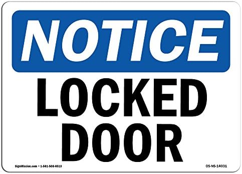 Sinal de aviso de OSHA - porta trancada | Decalque da etiqueta de vinil | Proteja sua empresa, canteiro de obras, armazém e área