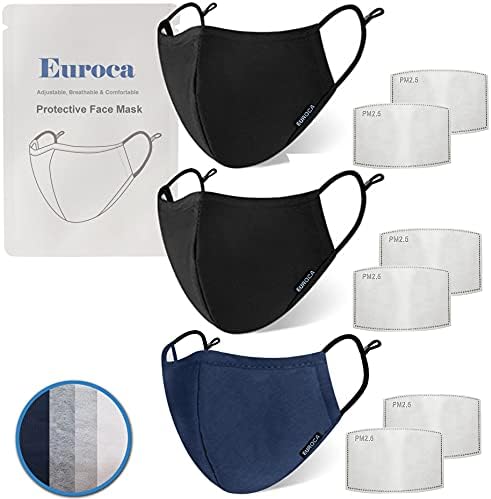 Máscaras de pano euroca 4 camadas laváveis ​​reutilizáveis ​​respiráveis ​​ajustáveis ​​com bolso de filtro para