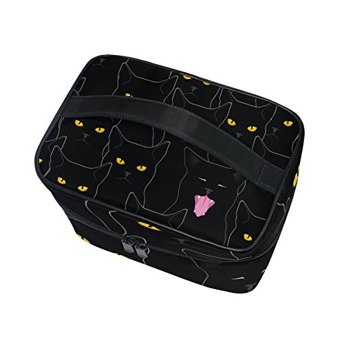 Sacos de maquiagem de viagens senya com zíper gatos pretos padrão bolsas de higiene saco de higiene pessoal estacas de trem para gatos